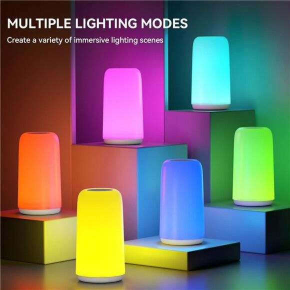 Touch Bedside Lamp RGB Color Changing 3 Way Dimmable Nightstand Bedroom Table La - Picture 4 of 7